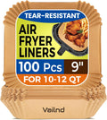 Vailnd 100Pcs 9 Inch Air Fryer Liners Disposable Square for 10-12 QT