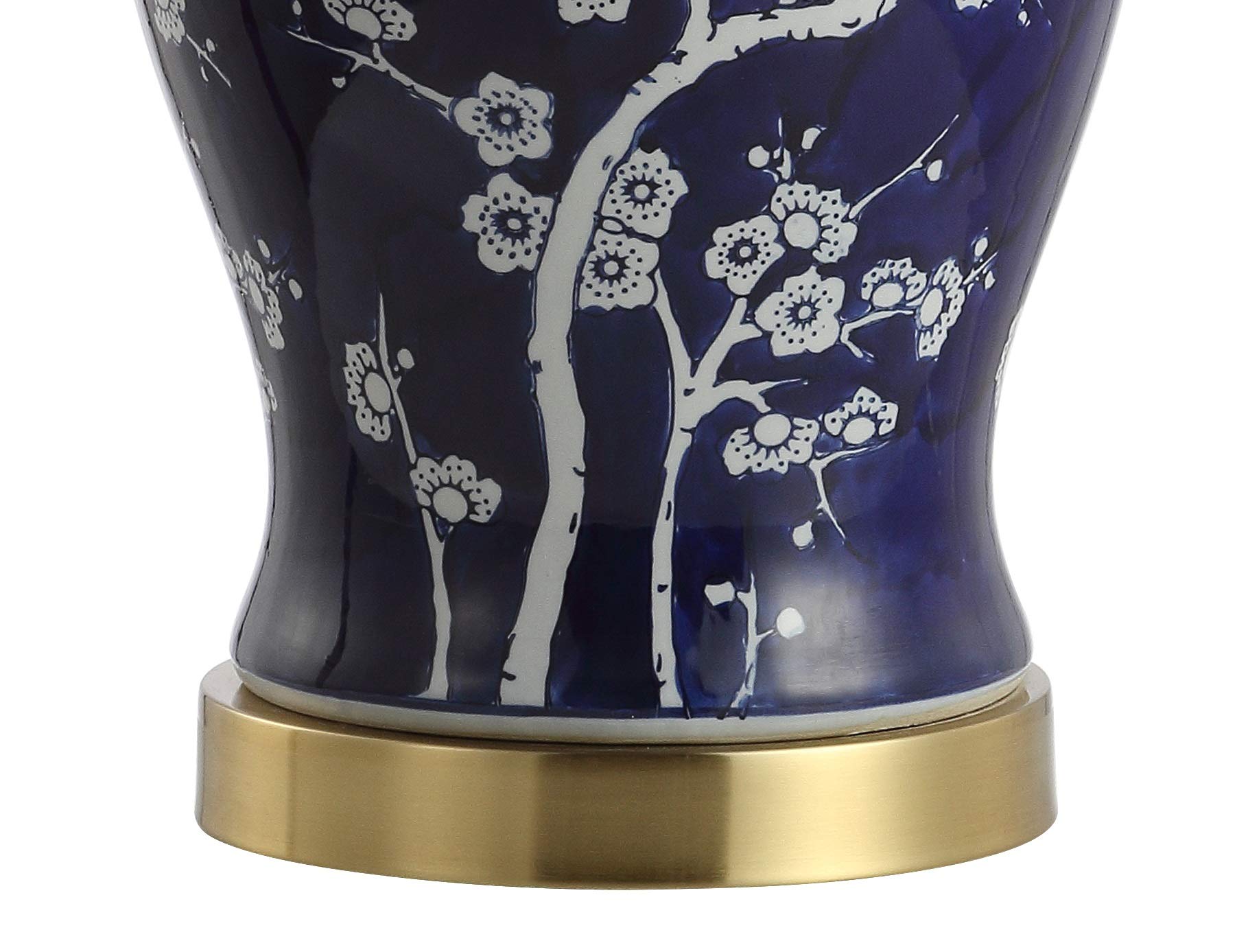 JONATHAN Y 29.5" White/Navy Blue Traditional Ceramic Ginger Jar Table Lamp for Living Room, Chinoiserie Asian Bedside Lamp with White Linen Shade and LED Bulb Included JYL3047A