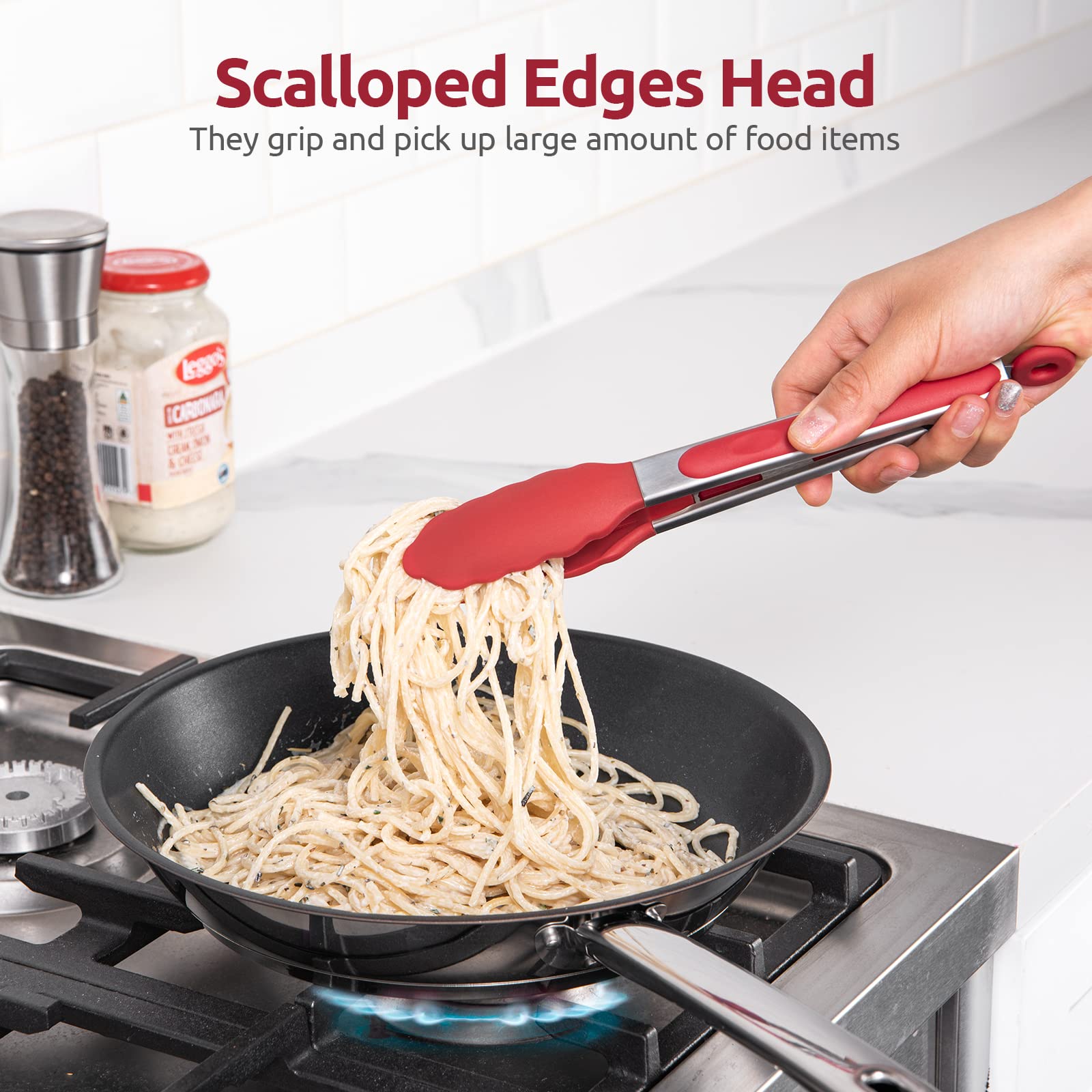 U-Taste Kitchen Tong for Cooking, 480ºF Heat-Resistant Silicone, 9in/Red