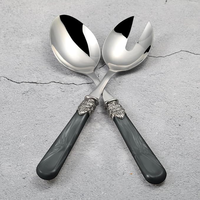 CATHYLIN 2-piece Salad Servers Stainless Steel Salad Serving Set Salad Fork and Spoon (Grey)