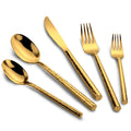 Kelenfer Gold Flatware Set Round Hammered Handle 20 Pieces Service for 4