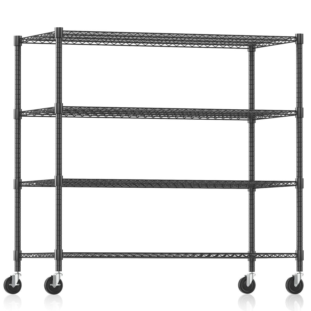 Himimi 72" H Storage Shelves 4 Tier Metal Shelving Adjustable Wire Shelf with Wheels, Heavy Duty Shelving for Garage Kitchen Pantry Bathroom Laundry 18" D*48" W*72" H, Black