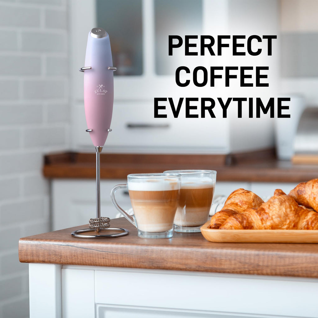 Zulay Kitchen Powerful Milk Frother Wand With Duracell Batteries - Ultra Fast Handheld Drink Mixer - Electric Whisk Foam Maker for Coffee, Lattes, Cappuccino & Matcha - Double Whisk - Lavender