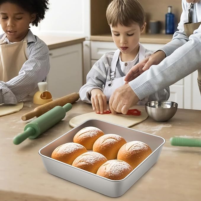 LIANYU 6 Pack 8 x 8 Inch Square Baking Cake Pan, Stainless Steel Brownie Bread Cake Molds, Square Bakeware for Lasagna Pie, Oven & Dishwasher Safe