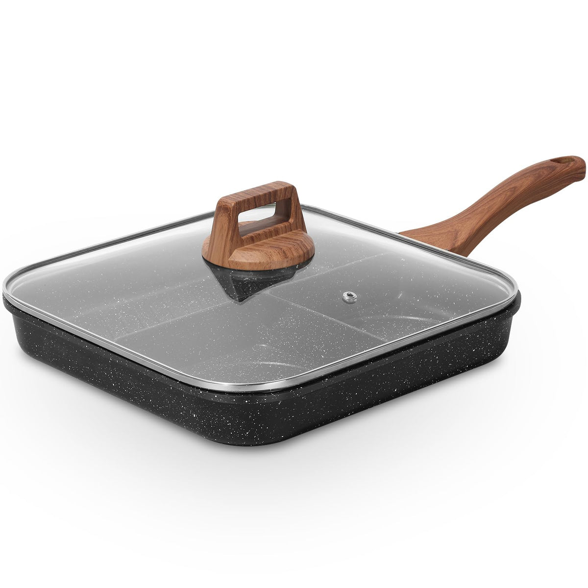 ESLITE LIFE Nonstick Grill Pan for Stove Tops, Versatile Griddle with Pour Spouts, 9.5 Inch Square Big Grilling Skillet Steak Pan for Indoor & Outdoor Cooking, PTFE & PFOA Free, Black