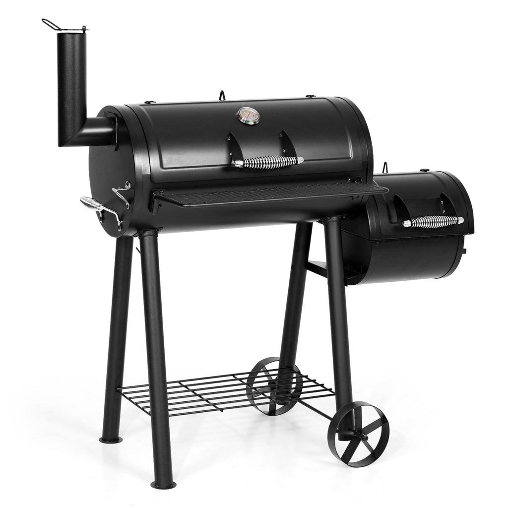 MFSTUDIO Barrel Charcoal Grill w/Offset Smoker w/ 512 SQ.IN. Cooking Area