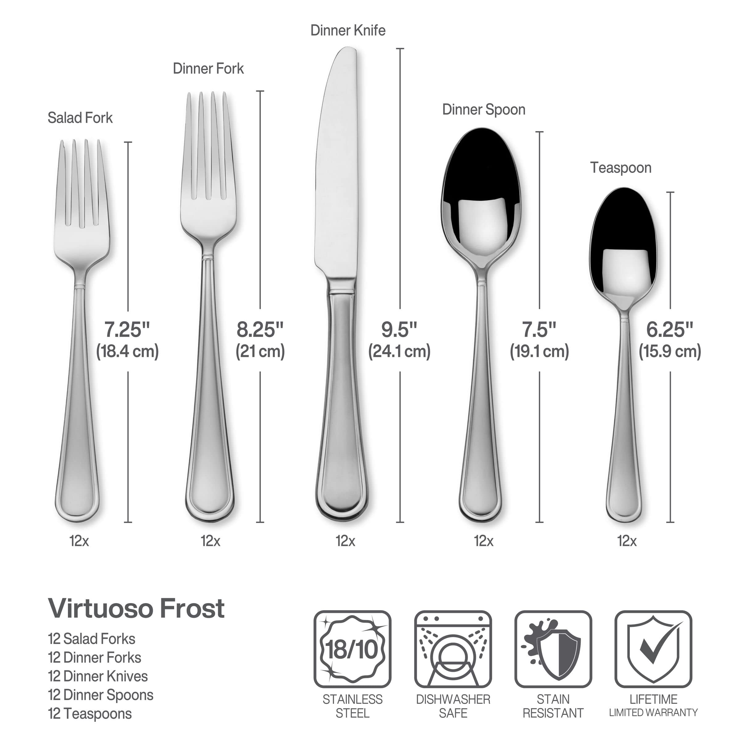 Mikasa, Virtuoso Frost Flatware Service for 12, 65 Piece Set, 18/10 Stainless Steel, Silverware Set with Serving Utensils