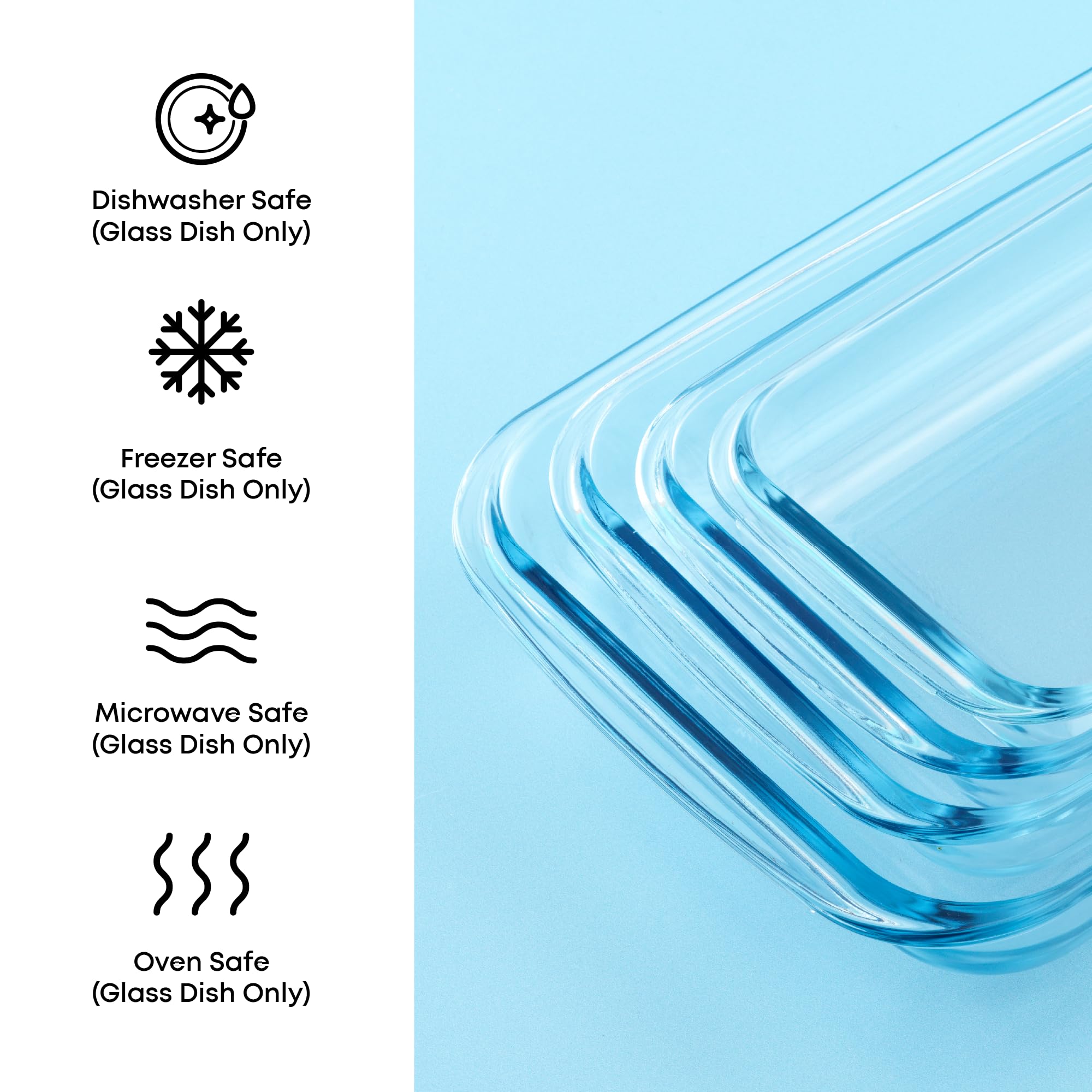JoyJolt 8-Piece Borosilicate Glass Oven Dishes with Blushy Pink Lids, Rectangle Deep Glass Baking Dish Set, Baking Pans for Lasagna Casserole Cake, Bakeware Set, Freezer to Oven Tray to Dishwasher