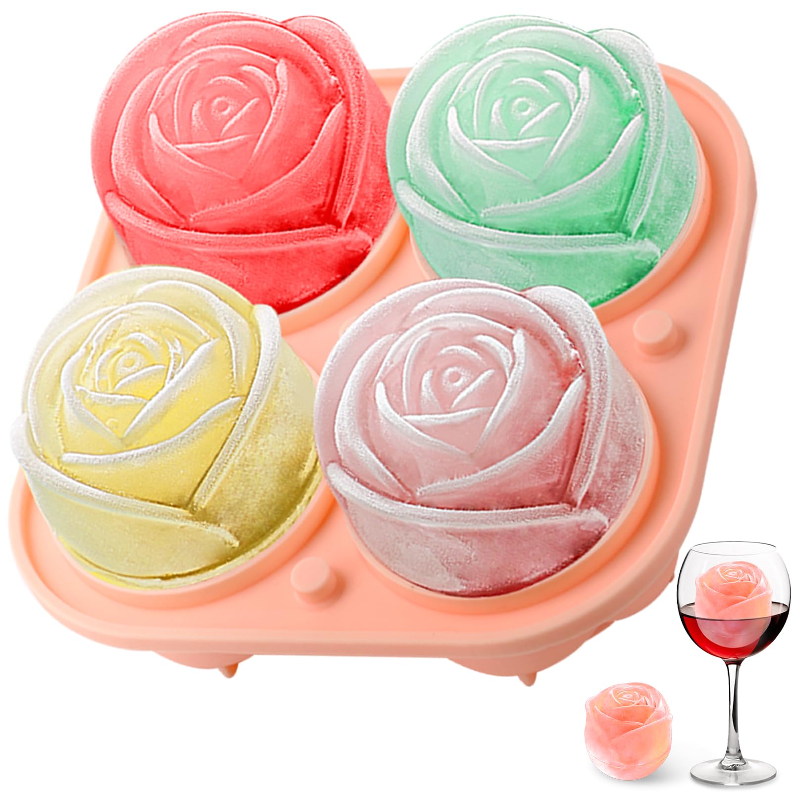 Aibirui Rose Ice Cube Mold,2" x 4 ices,Large Ice Cube Molds,Ice Cube Tray