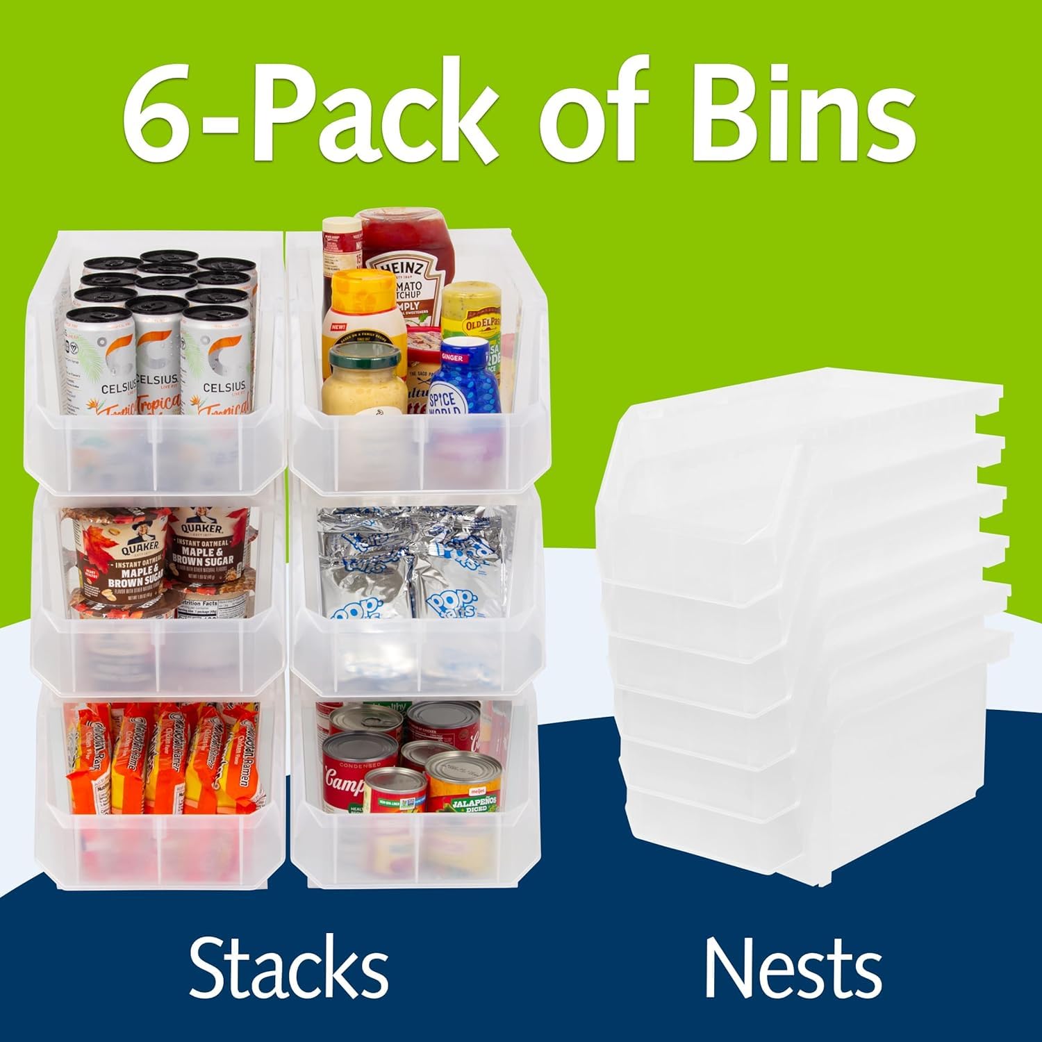 Akro-Mils ReadySpace Large Stackable Plastic Storage Bins, 6-Pack, Clear