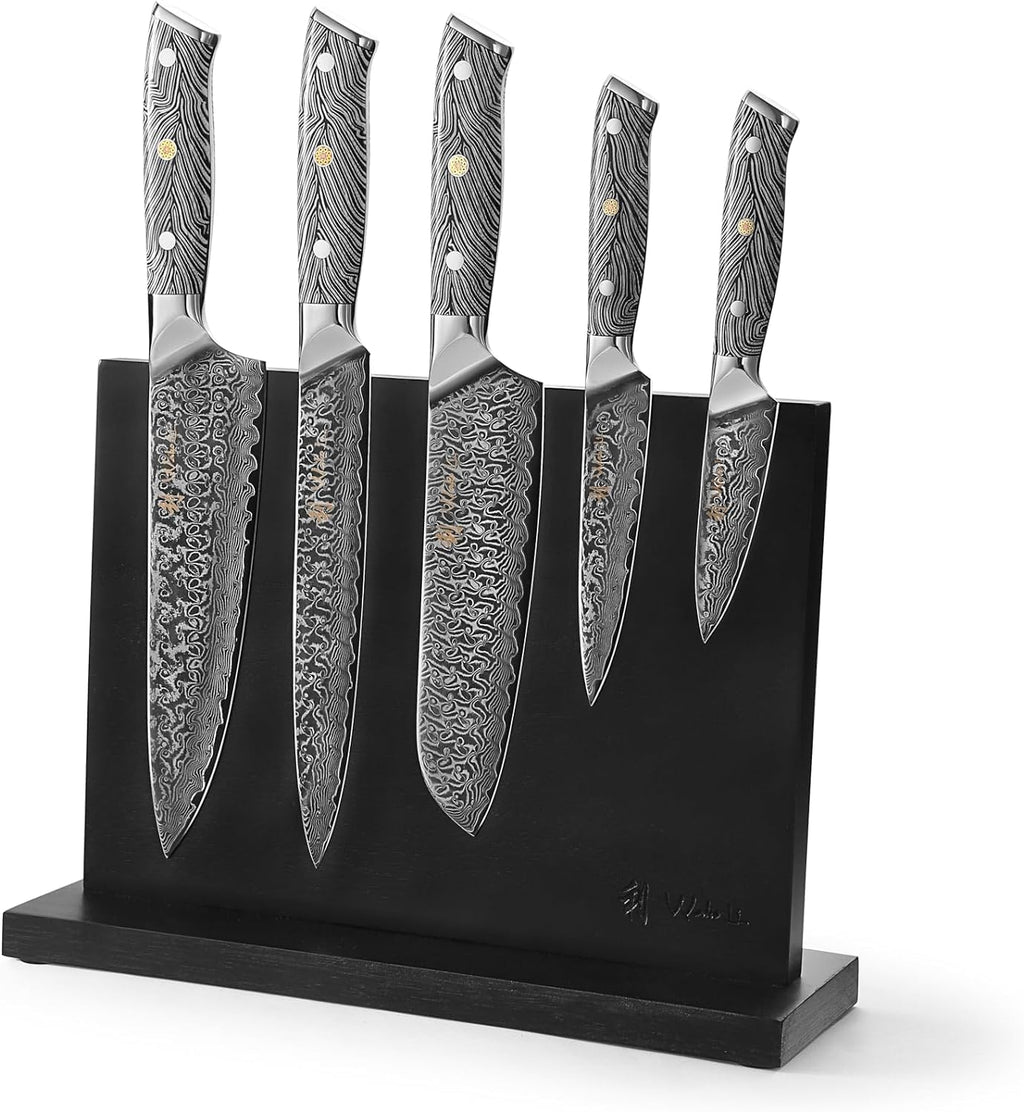 Wakoli Culinary Asia 4-Piece Asian Knife Set, VG10 Damascus, Magnetic Block