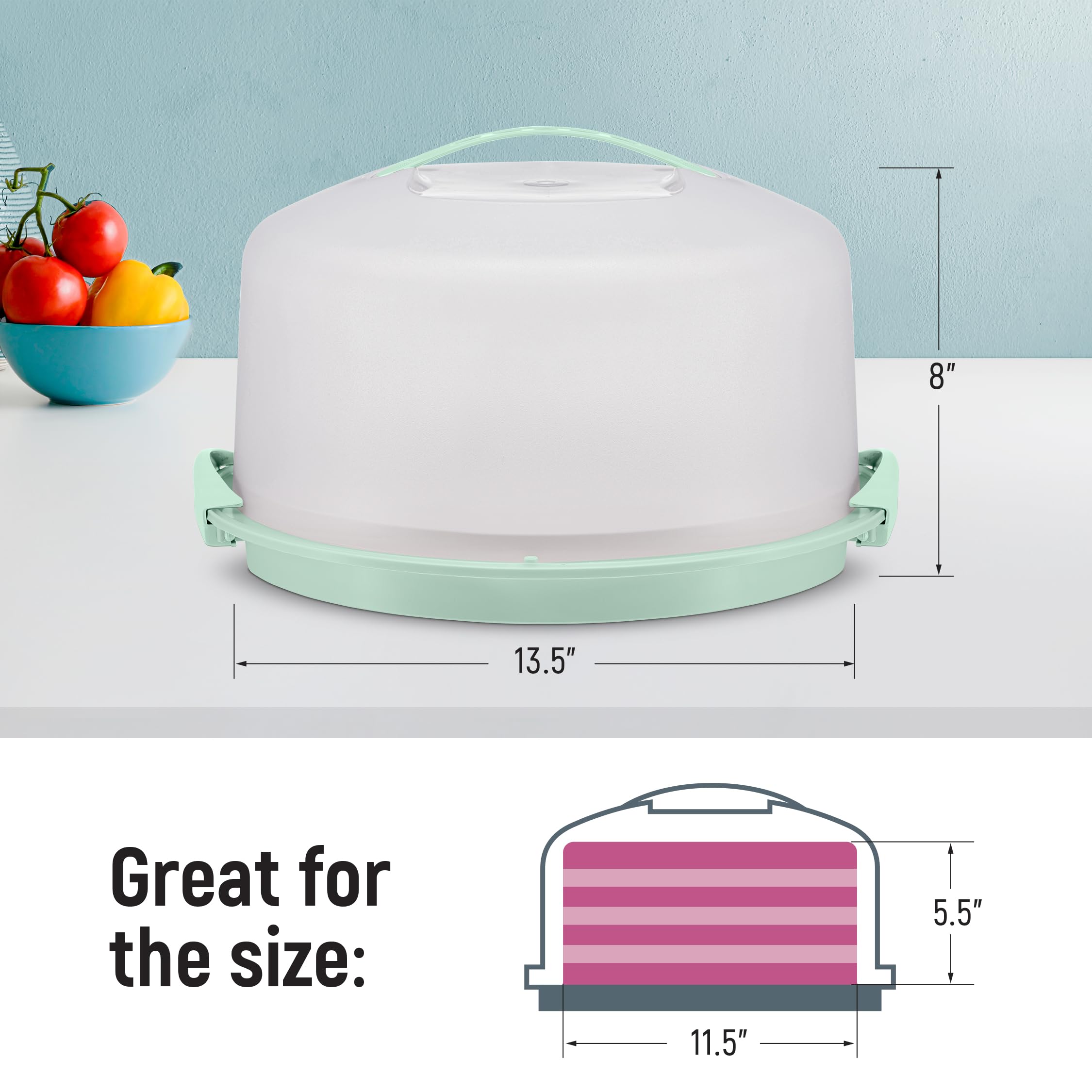Tribello Extra Large Cake Storage Container, Cake Carrier With Handle Holds Cake 12 X 12 X 5 (Mint Green)