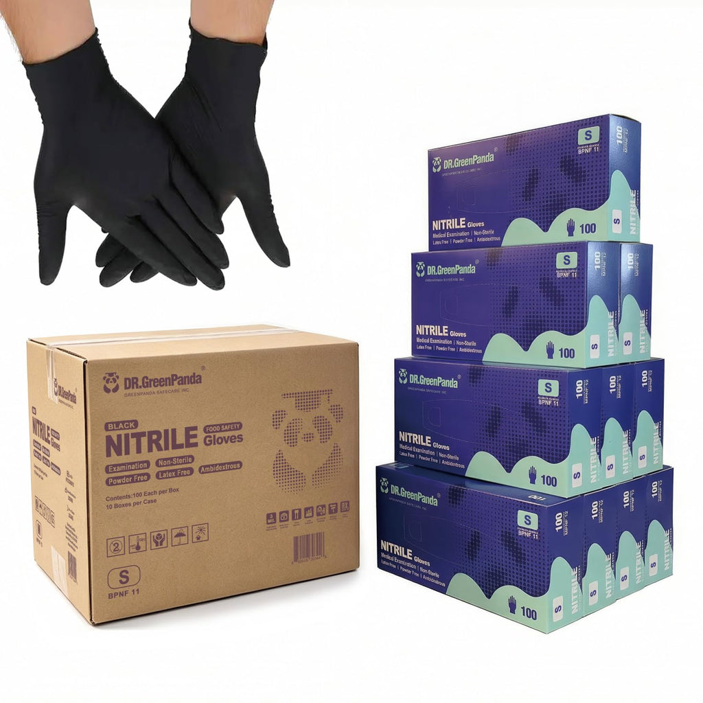 Dr.GreenPanda Black Nitrile Exam Gloves Small 1000pcs 3mil Food Safe
