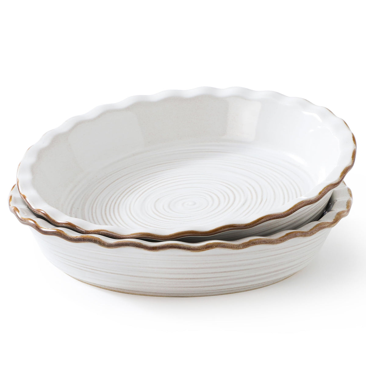 Frewinky 9 Inch Ceramic Pie Pans, Deep Fluted Pie Dishes, White, Set of 2