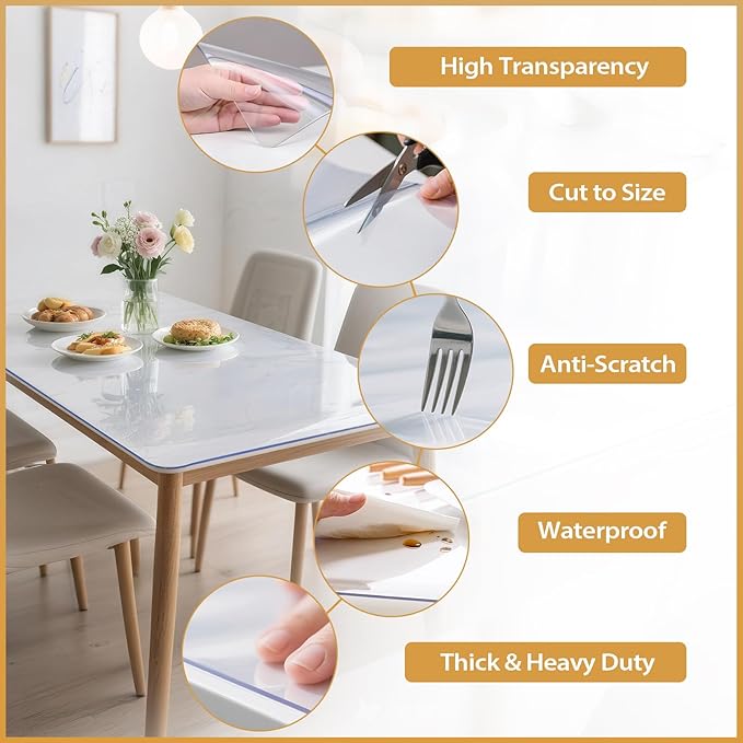 Clear Table Protector 42 x 60 Inch, 1.4mm Thick Waterproof PVC Plastic Table Cover, Durable Table Pad for Dining Room, Kitchen, Writing Desk, and Coffee Tables