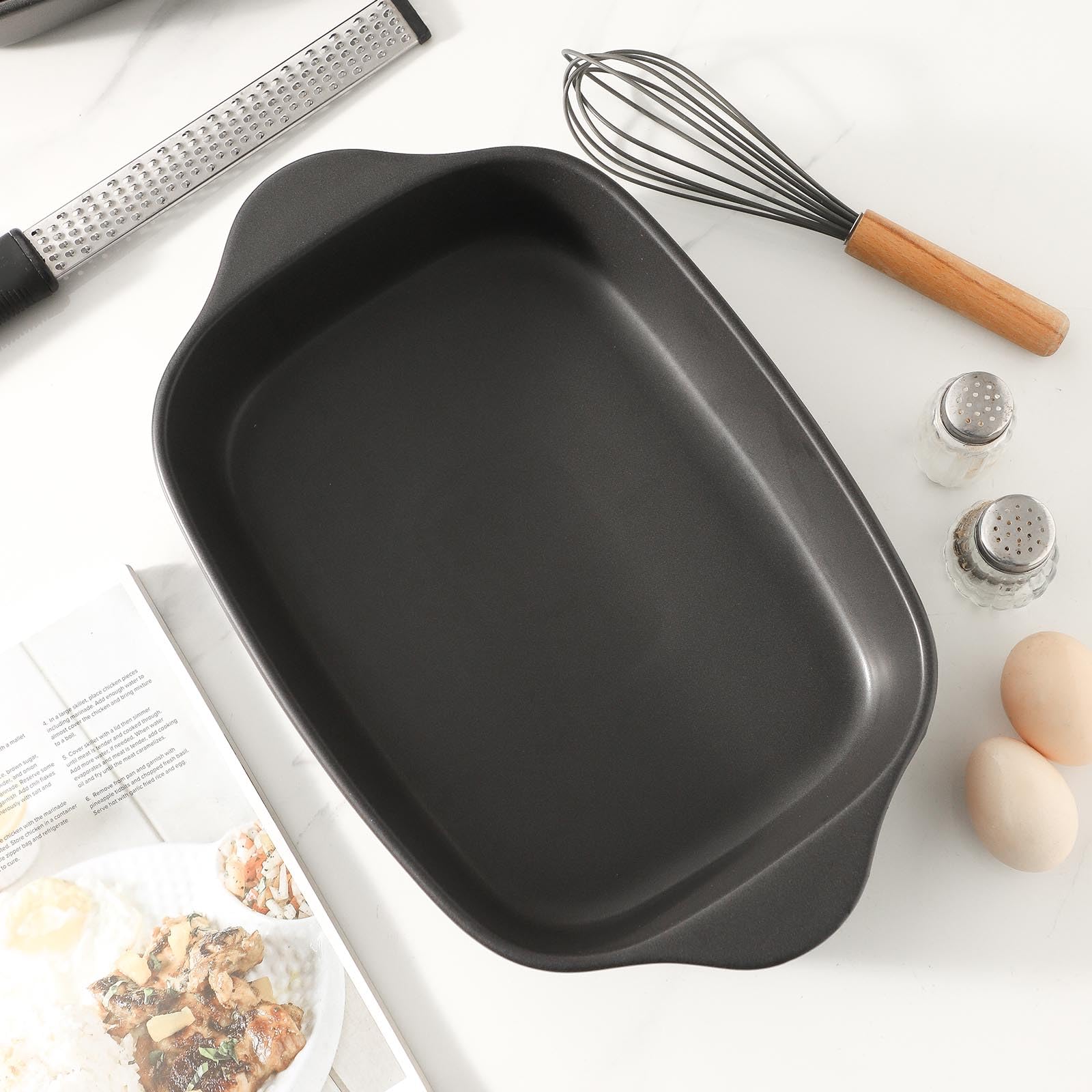 Tikooere Casserole Dish for Oven,Ceramic Baking Dishes， Stoneware Bakeware Set of 3，Deep Casserole Dishes for Baking，Casserole,Cake Dinner and Daily Use,0.63/1.8/4 QT，Matte Black