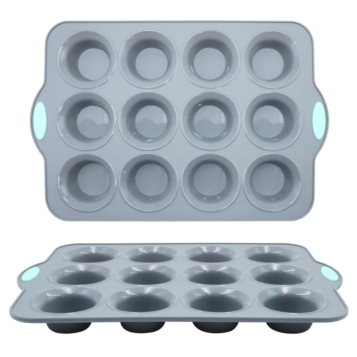 To encounter 8 in 1 Silicone Baking Set - 6 Cake Molds - 2 Silicone Baking Mat, Nonstick Cookie Sheet, Cake Muffin Bread Pan with Grips and Metal Reinforced Frame More Strength, Navy Blue