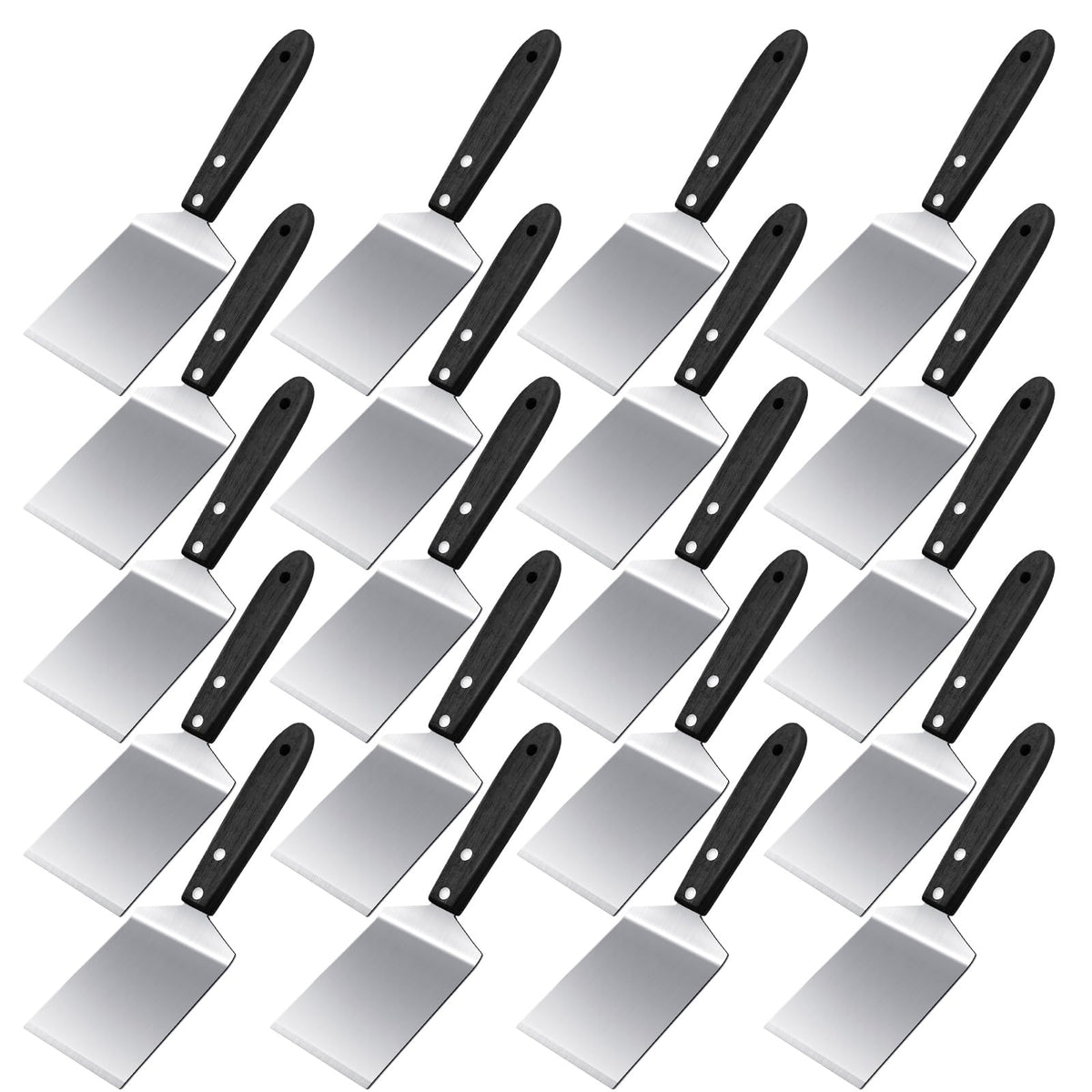 BBTO 20 Pcs Pizza Spatula Stainless Steel Server Wood Handle Bulk,Black