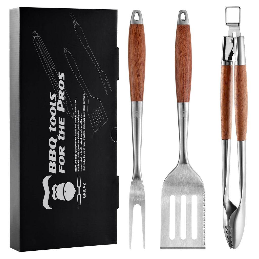 Heavy-Duty Panga-Panga BBQ Grilling Tools Set. Extra Thick Stainless Steel Multi-Function Spatula, Fork & Tongs | Essential Accessories for Barbecue & Grill. Ideal Gift for Father