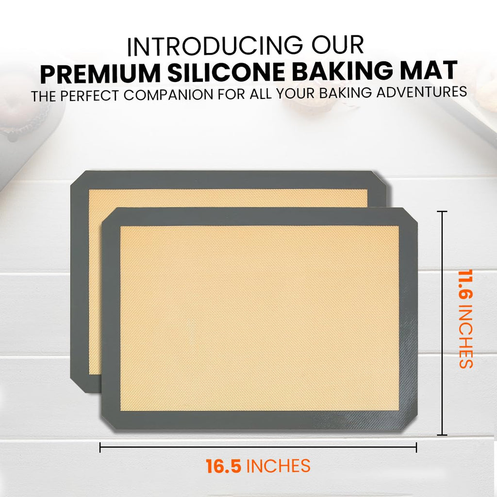 Silicone Baking Mat 2 Pack, Half Sheet 16.5 x 11.6, Non-Stick Liner for Oven