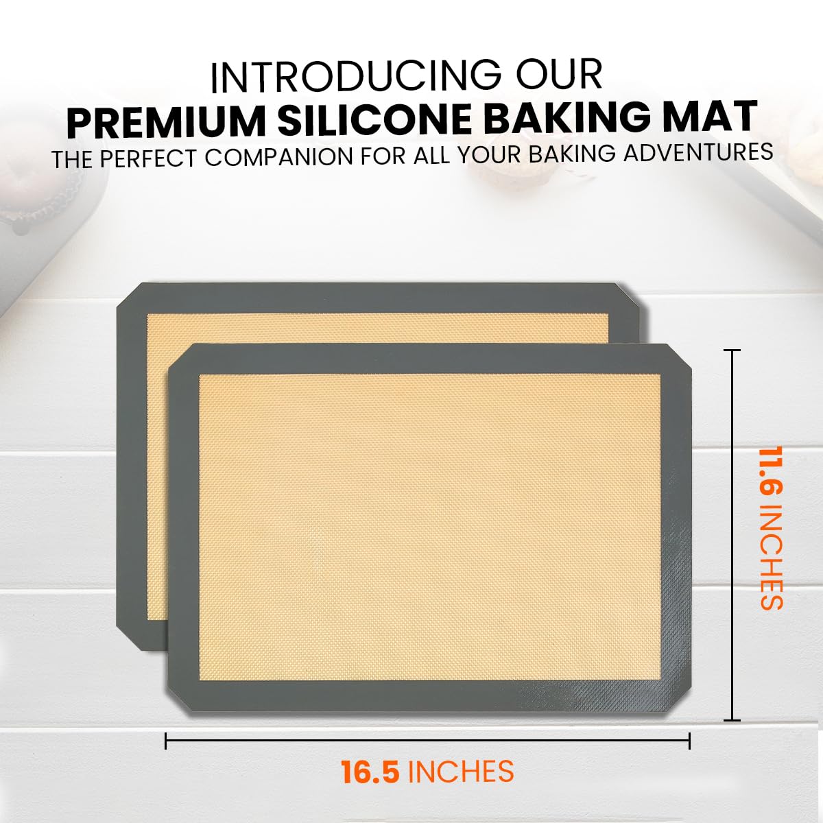 Silicone Baking Mat 2 Pack, Half Sheet 16.5 x 11.6, Non-Stick Liner for Oven