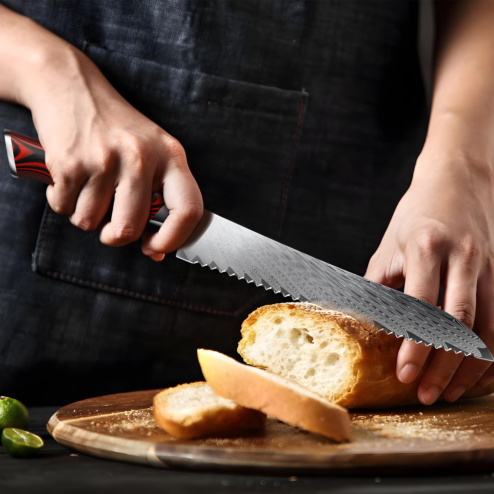 HOSHANHO 8" Damascus Bread Knife, Ultra Sharp Serrated Sourdough Knife