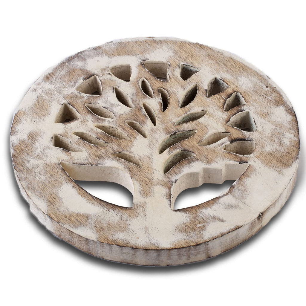 Handmade Wooden Trivet for Hot Dishes Plates & Pots Holder Hot Pad for Kitchen & Dining Table Decor Cookware Heat Resistant Rustic Decorative Carvings Tabletop Home & Dining Table Essentials (White)