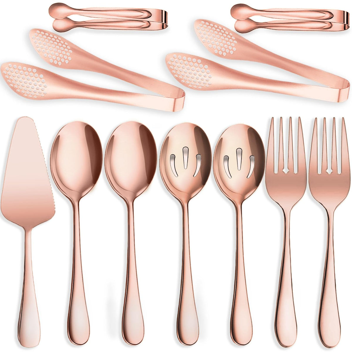 IAXSEE 11 PCS Serving Utensils, Large Stainless Steel Spoons Forks Tongs, Pie Server, Great for Hostess Buffet Catering Banquet Party, Black