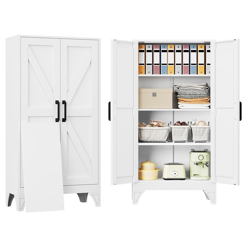 SISESOL 71" Tall Pantry Cabinet with 2 Doors and 5 Shelves,Kitchen Pantry Storage Cabinets,White Metal Storage Cabinet,Wide Deep Food Cupboard for Home,Kitchen,Dining/Living Room