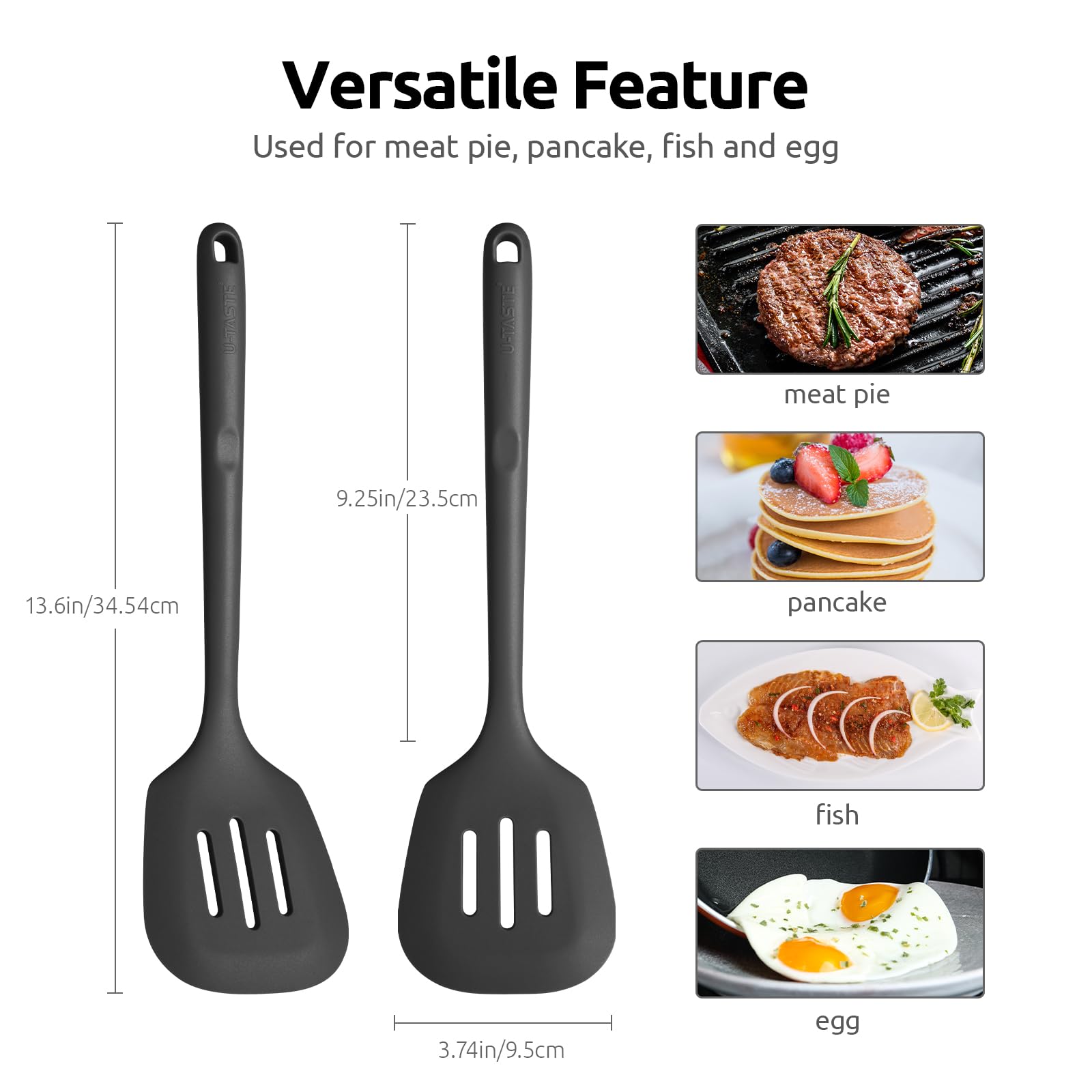 U-Taste Silicone Turner Slotted Spatula, 13.6" Long/3.7" Wide, Black