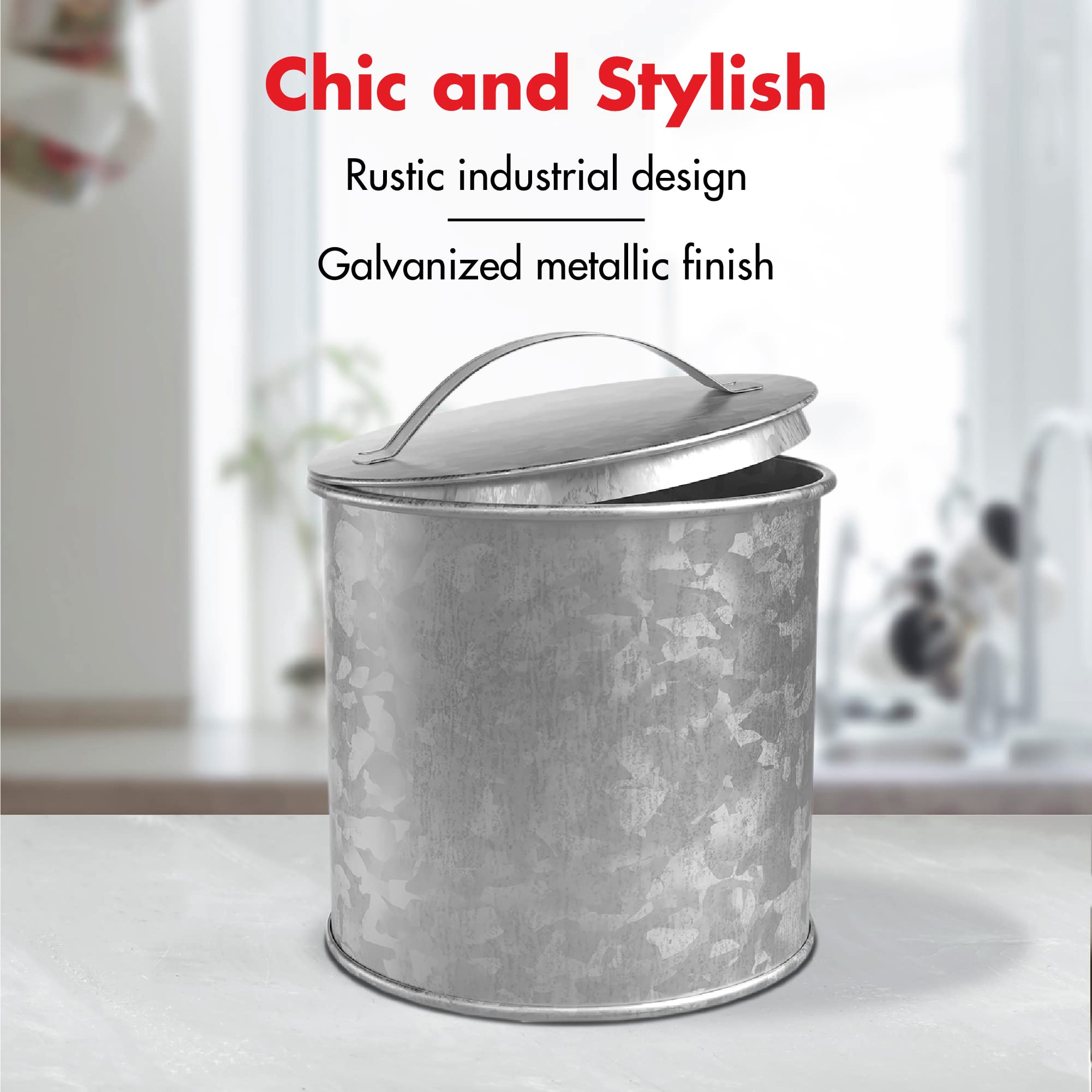 Amici Home Newport Galvanized Metal Canister | Dry Food Storage Container - 56 Ounce Capacity | Farmhouse Décor | Rustic Metal Canister for Kitchen Countertop (Silver)