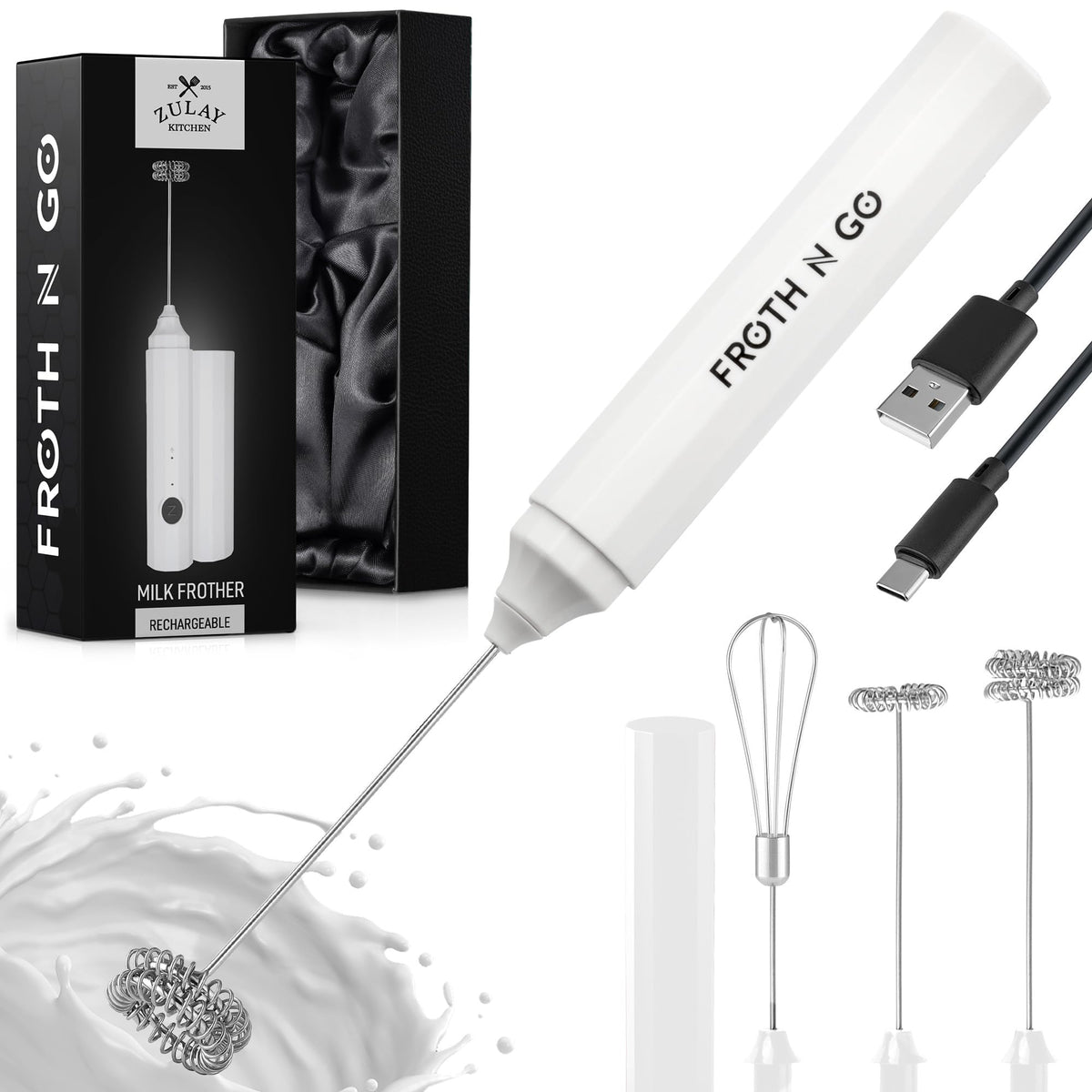 Zulay Powerful Milk Frother for Coffee with Upgraded Titanium Motor - Handheld Electric Whisk, Milk Foamer, Mini Mixer & Coffee Blender for Frappe, Latte, Matcha, No Stand - Pristine Teal