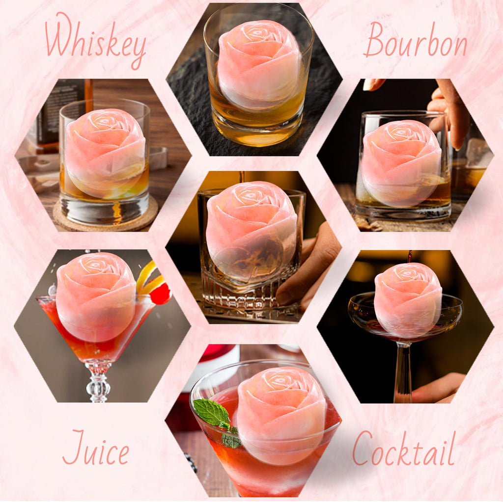 Aibirui Rose Ice Cube Mold,2" x 4 ices,Large Ice Cube Molds,Ice Cube Tray