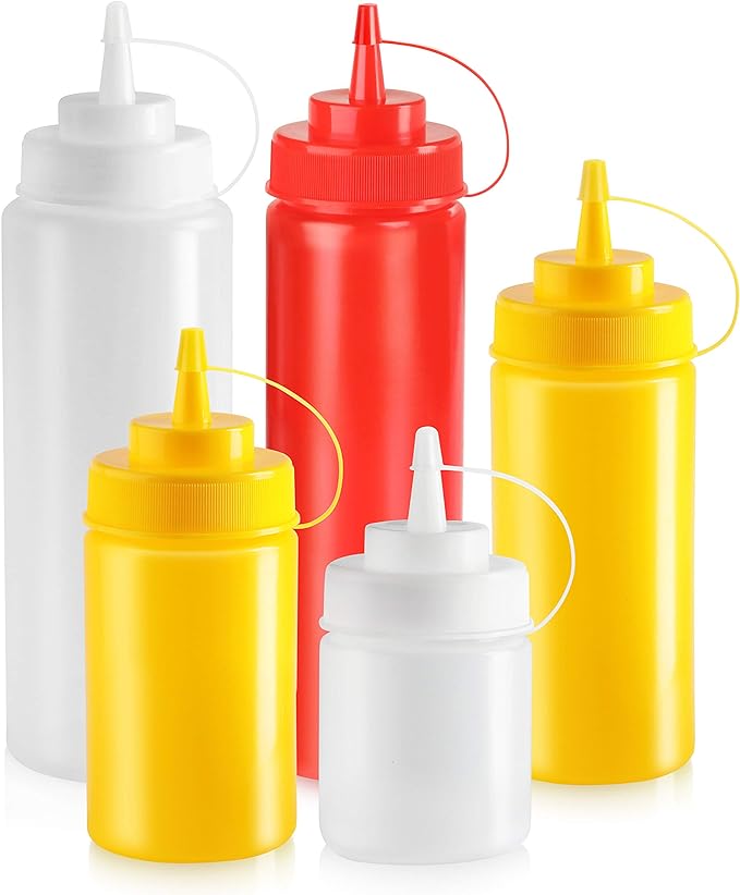New Star Foodservice 26238 Squeeze Bottles, Plastic, Wide Mouth, 24 oz, Clear, Pack of 6