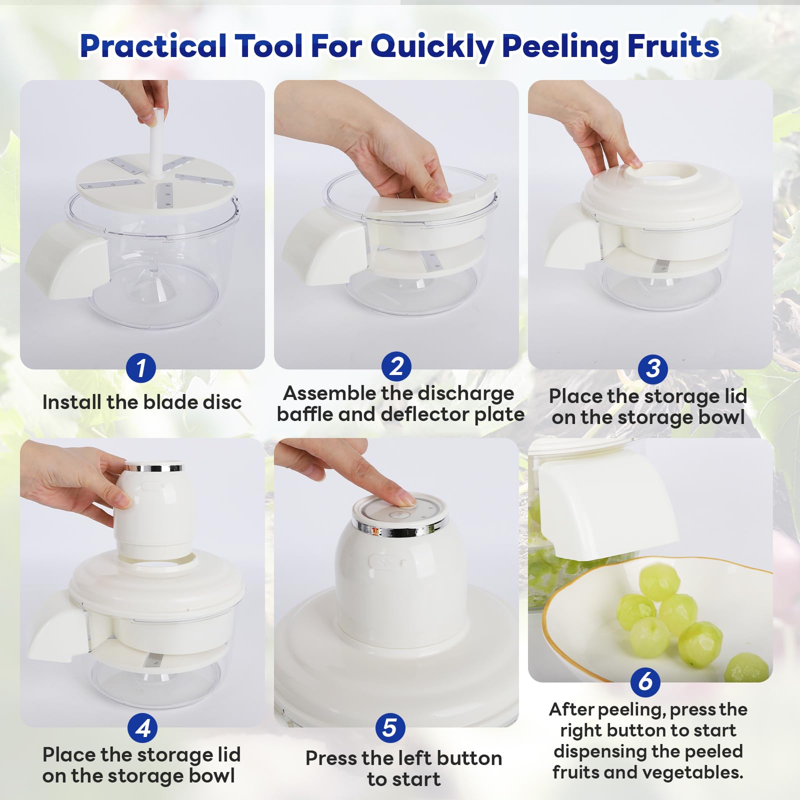 NKDFRI Automatic Grape Peeler Machine, Electric Garlic & Cherry Tomato Peeler Skin Remover Tool for Small Fruits, Effortless Peeling for Home Kitchen (White-1PC)