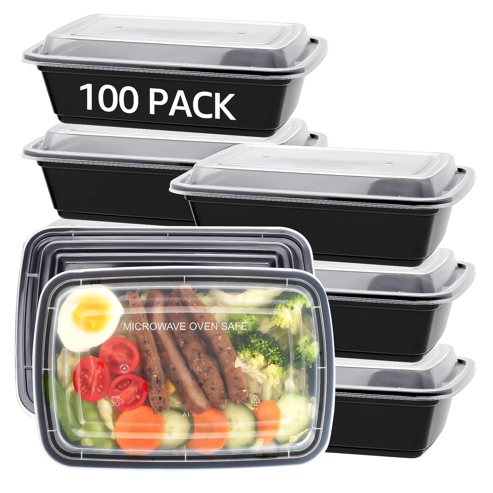 50 PACK, 24 oz. Meal Prep Containers, Extra Large & Thick Food Storage Containers with Lids - BPA Free Stackable Microwavable & Dishwasher Safe, Travel, To Go, Bento Box (100, Rectangle - 28 oz.)