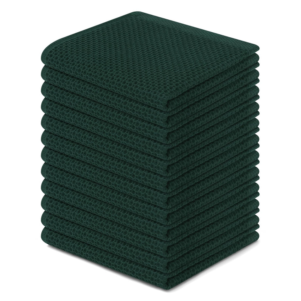 Homaxy 100% Cotton Waffle Weave Kitchen Dish Cloths, Ultra Soft Absorbent Quick Drying Dish Towels, 12 x 12 Inches, 12-Pack, Blackish Green
