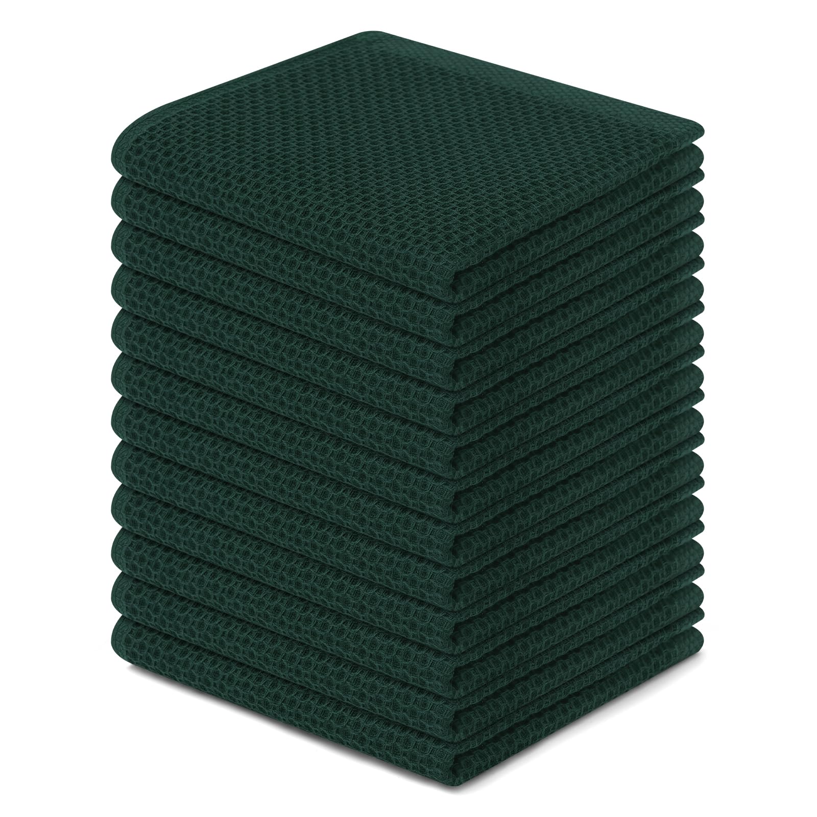 Homaxy 100% Cotton Waffle Weave Kitchen Dish Cloths, Ultra Soft Absorbent Quick Drying Dish Towels, 12 x 12 Inches, 12-Pack, Blackish Green