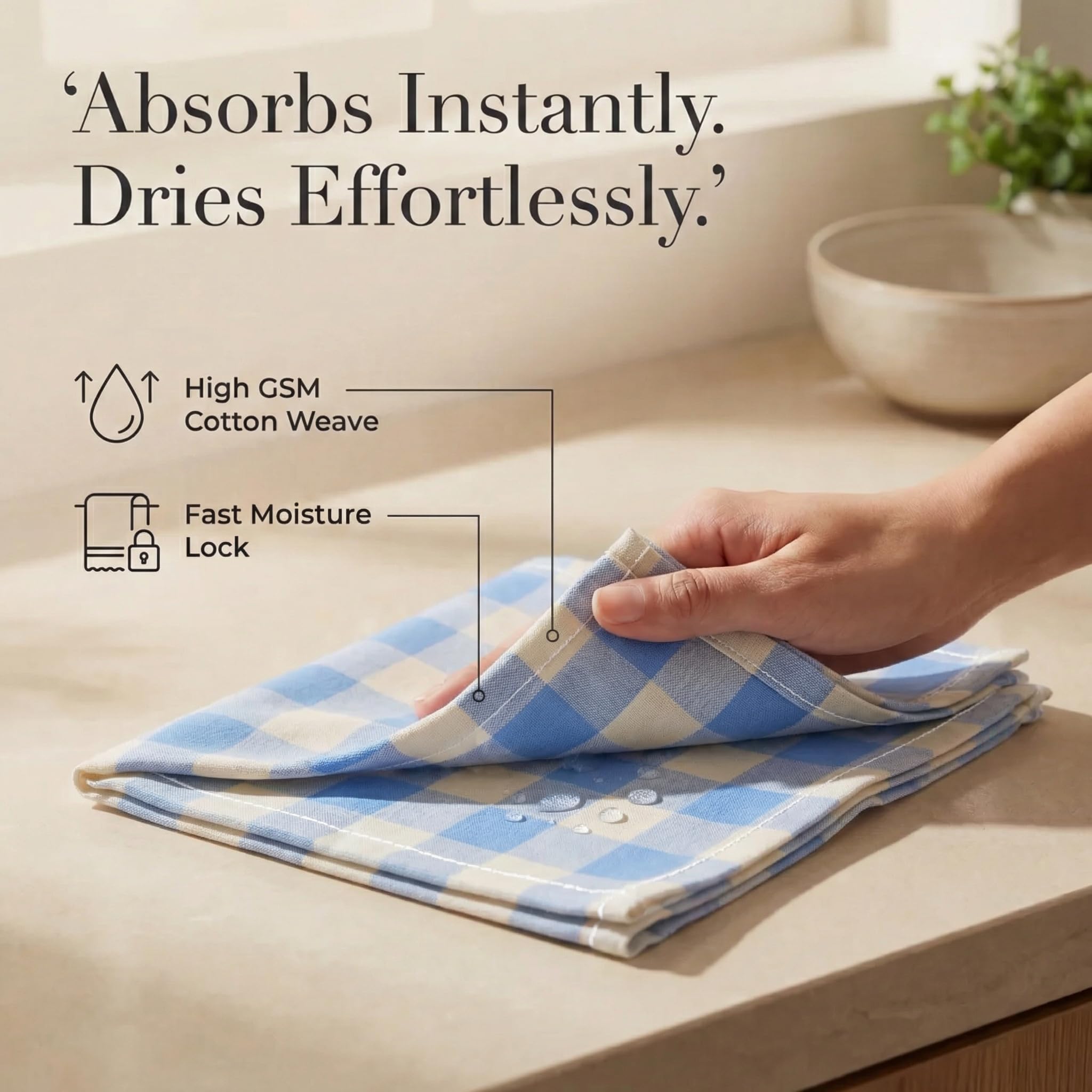 Urban Villa Cloth Napkins 100% Cotton Highly Absorbent Washable Reusable Premium Dinner Napkins Ideal for Gifts for Mothers Day Hotel Farmhouse Parties - Blue Sand Checks (20" x 20", Set of 12)