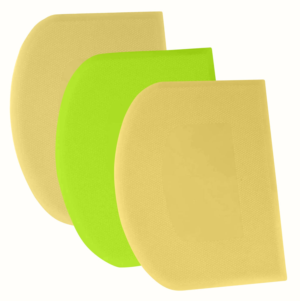 SURDOCA Dough Scraper Bench Scraper - 3P 8.3x5.5" Plastic Flexible Bowl Scraper, Sharp Edge & Angles Cake Scraper. Non-Slip Bakeware Decorating Tools Sculpting & Modeling Tools - Yellow+Green+Yellow