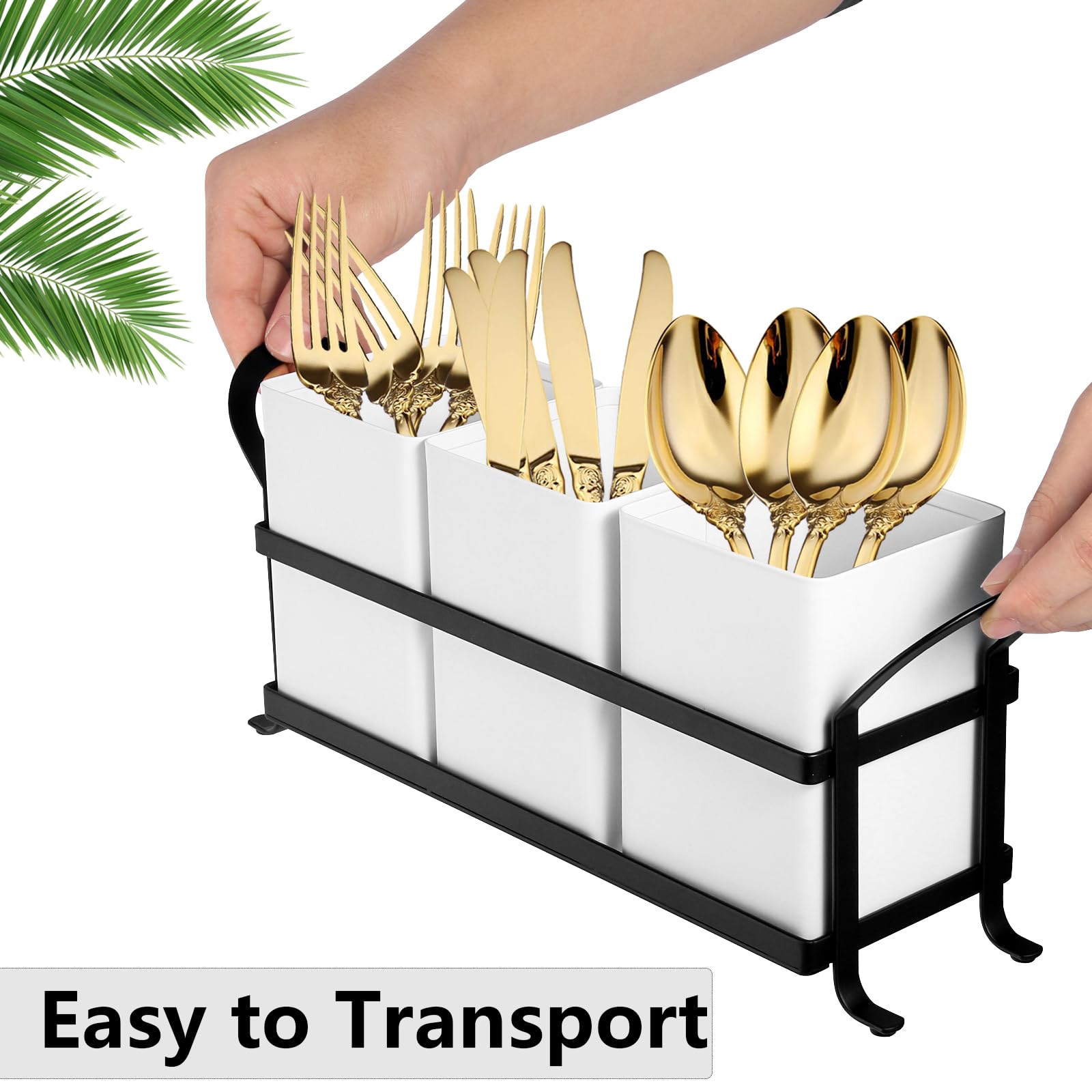 NelyBet Utensil Holder Silverware Caddy for Party Countertop, 3pcs Bins Set Silverware Caddy Organizer Holders for Spoon and Fork, White and Black