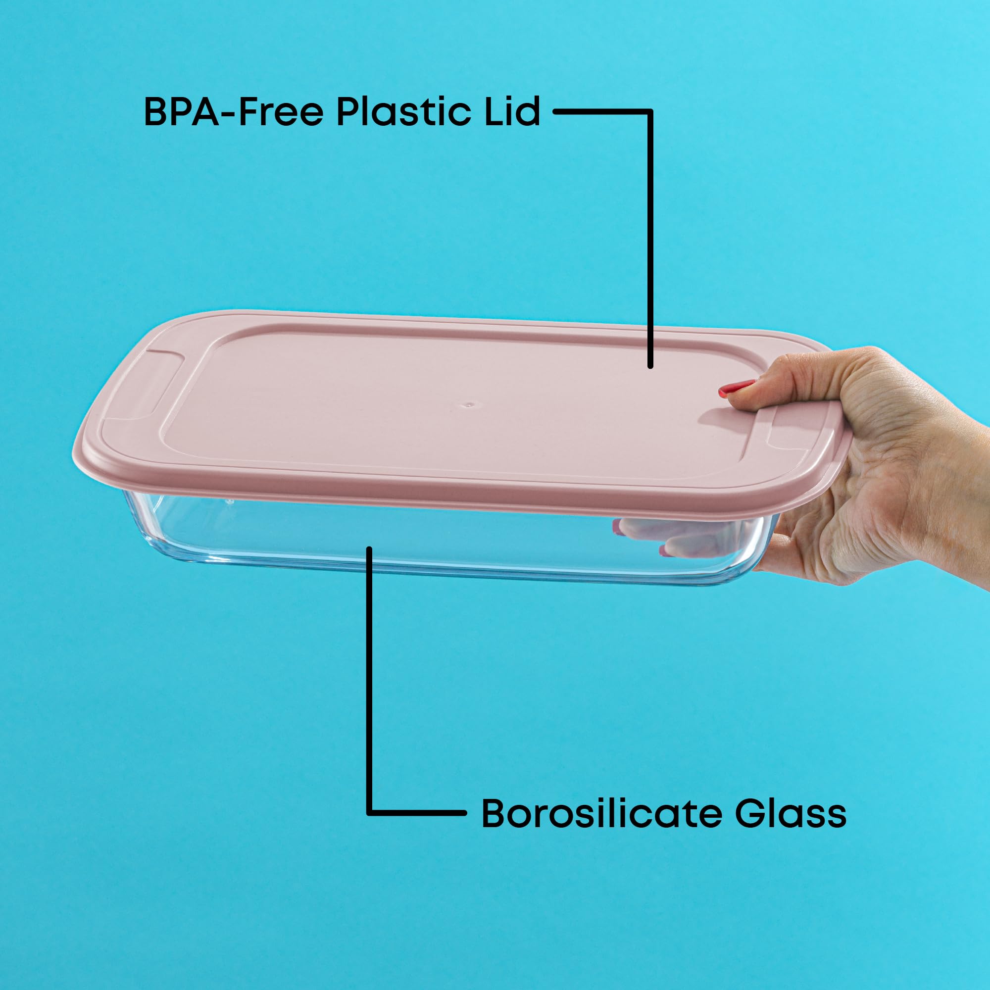 JoyJolt 8-Piece Borosilicate Glass Oven Dishes with Blushy Pink Lids, Rectangle Deep Glass Baking Dish Set, Baking Pans for Lasagna Casserole Cake, Bakeware Set, Freezer to Oven Tray to Dishwasher