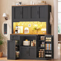 Itaar 71" Pantry Cabinet with Charging Station and LED Light, Kitchen Pantry Cabinet with Microwave Stand, 47.2" Wide Kitchen Storage Cabinets with Storage Cart 3 Tier for Dining Room, Grey