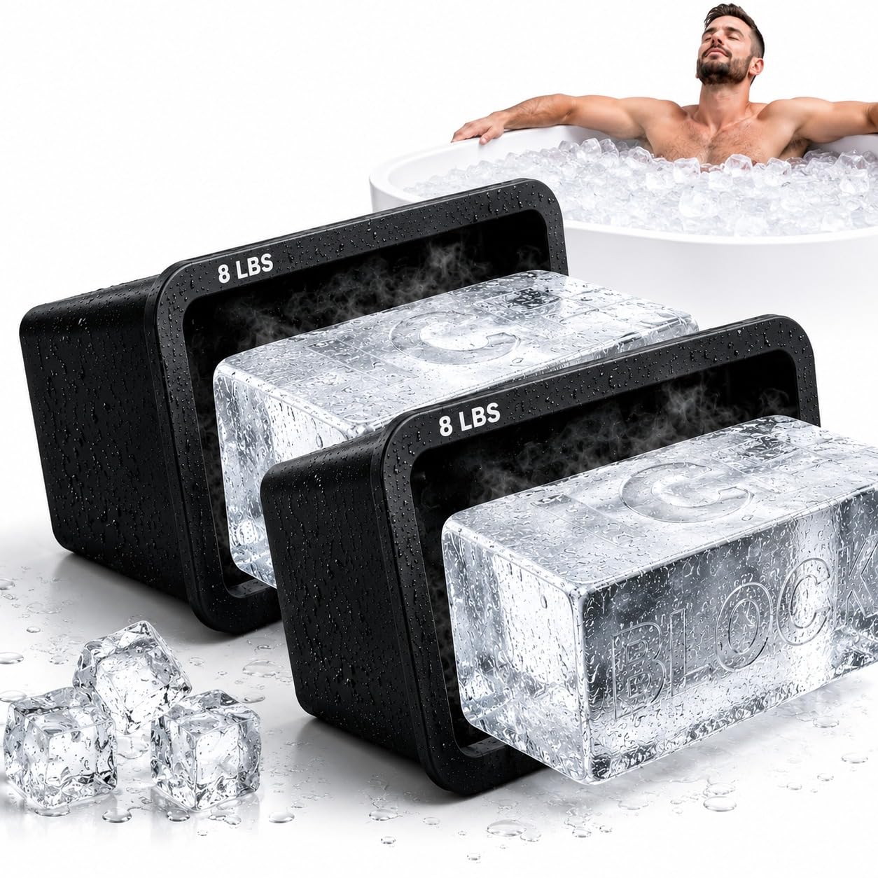 Extra Large Ice Block Mold (2-Pack) – 8 lbs Silicone Ice Brick Maker for Ice Bath & Cold Plunge – Giant Cube for Recovery, Muscle Relief & Coolers, Dishwasher Safe