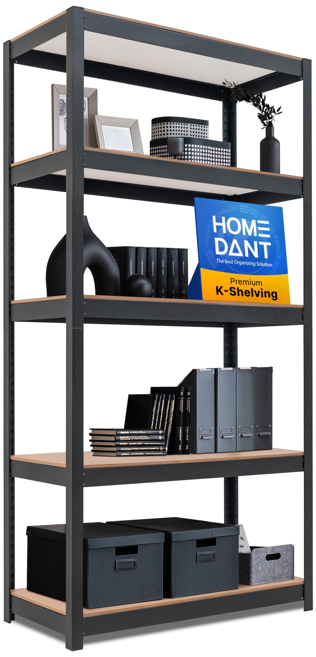HOMEDANT House 36.2" W 5 Tier Heavy Duty Garage Shelving Adjustable Metal Rack Storage Shelves Standing Shelf Unit Organizers Pantry Closet Office Black 1Pack