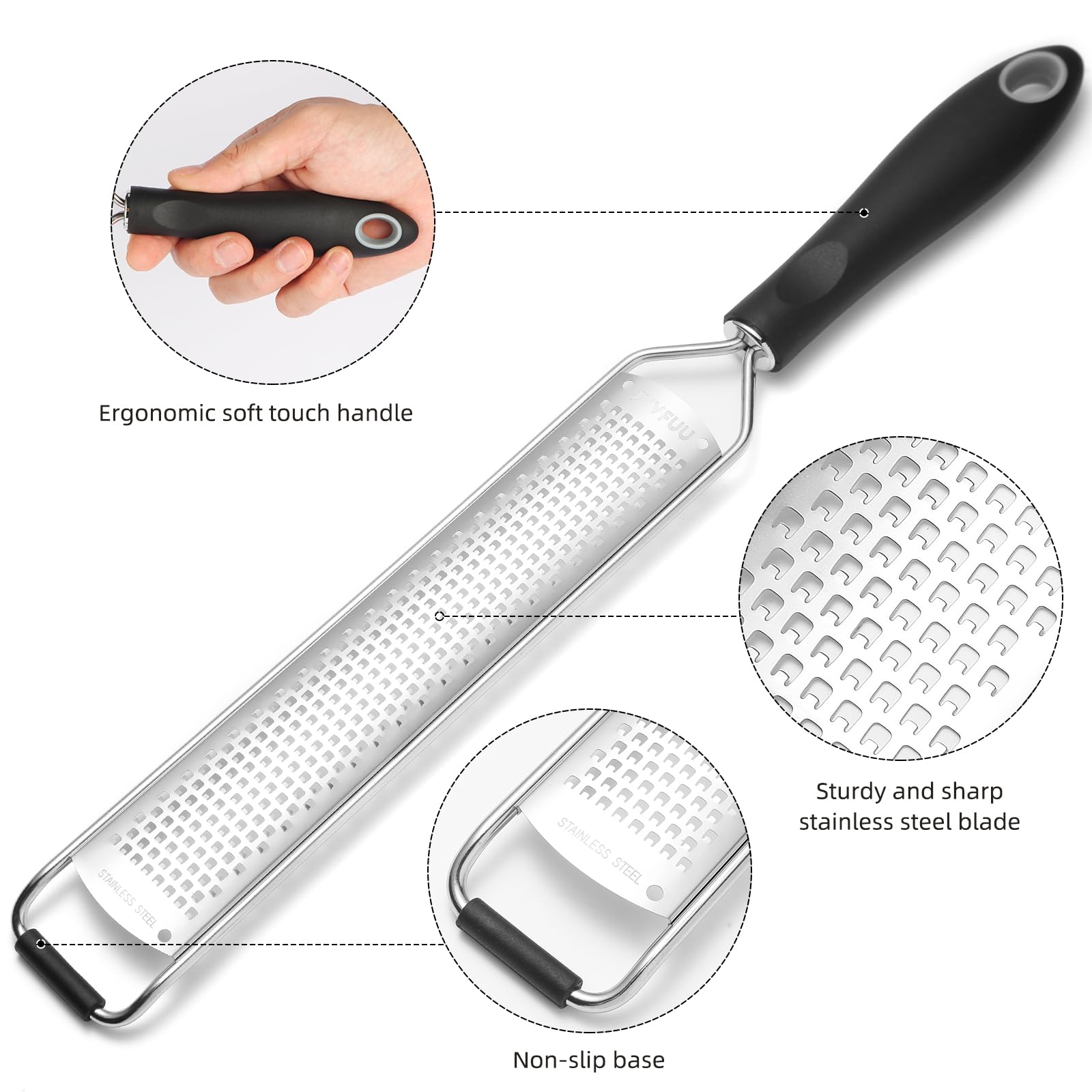 JVVFUU Premium Lemon Zester & Cheese Grater,Stainless Steel (Black)