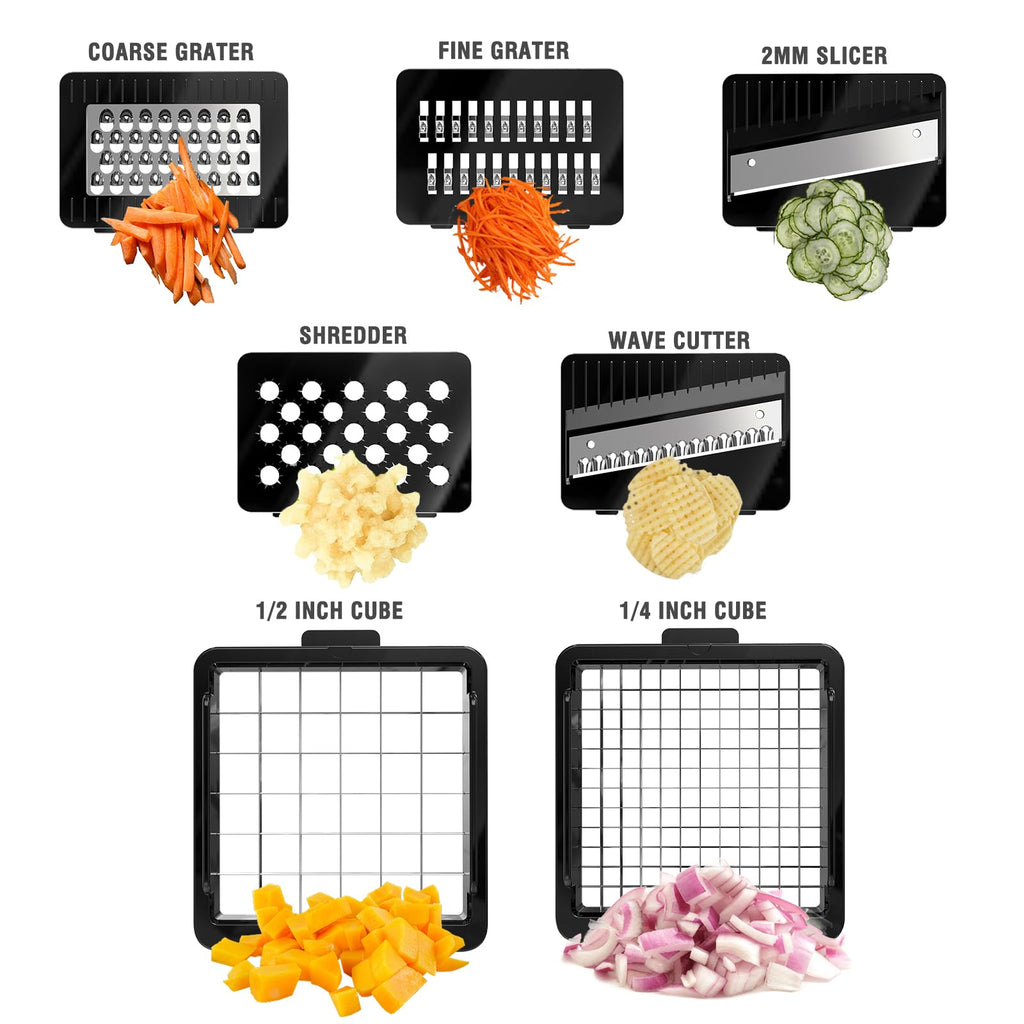 Food Chopper with Container, Veggie Chopper and Vegetable Chopper with 7 Stainless Steel Blades, Onion Chopper Dicer Cutter for Potato, Carrot, Garlic, Cubumber, Salad Meal Prep