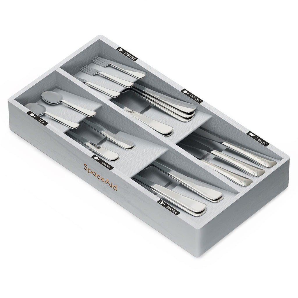 SpaceAid Bamboo Silverware Drawer Organizer with Labels, Kitchen Utensil Tray Holder Organizer for Flatware, Cutlery, Spoon and Knives Drawer Storage Organization (12 Slots)