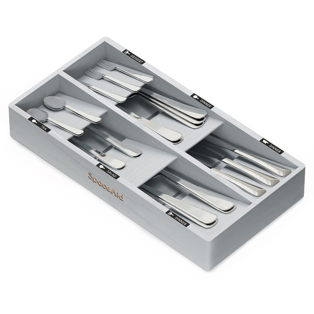 SpaceAid Bamboo Silverware Drawer Organizer with Labels, Kitchen Utensil Tray Holder Organizer for Flatware, Cutlery, Spoon and Knives Drawer Storage Organization (12 Slots)