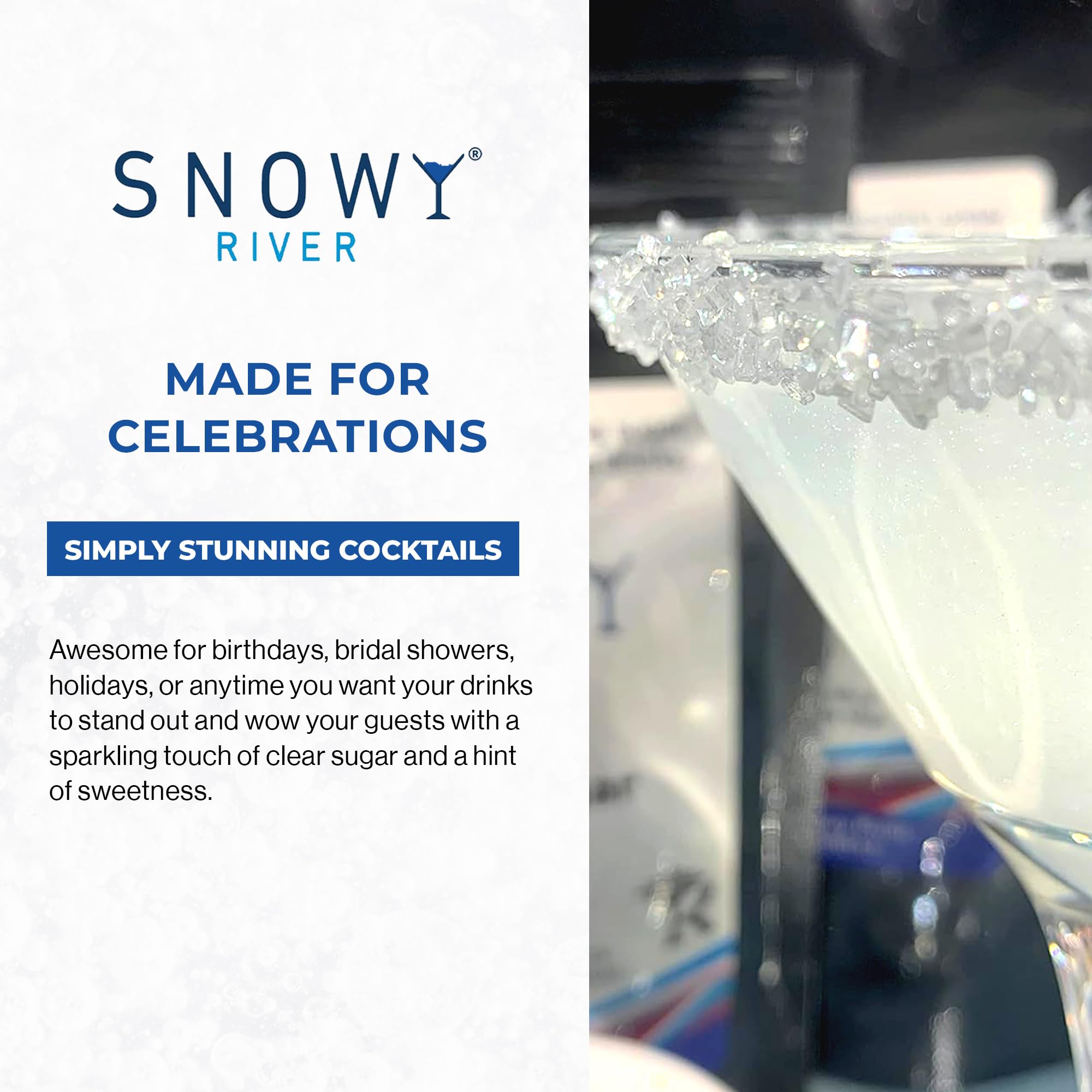 Snowy River Natural Cocktail Sugar Rimmer - Kosher Certified Naturally Colored Beverage Rimming Sugar for Cocktails, Margaritas, Drinks (Clear, 4 Ounce)